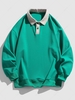 Color Spliced Polo Collar Sweatshirt 2xl Green