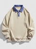 Color Spliced Polo Collar Sweatshirt 2xl Light coffee