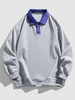 Color Spliced Polo Collar Sweatshirt L Gray
