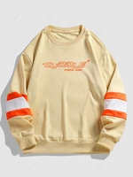 Color Spliced Sleeves Letter Printed Sweatshirt L Light yellow