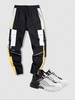 Color Spliced Strap Buckle Design Cargo Pants and Colorblock Fish Scale Pattern Leisure Sneakers Black