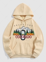 COLORADO GRAND LAKE Mountain Landscape Graphic Fleece Thermal Lined Pullover Hoodie M Light coffee