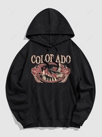 Colorado Mountain Graphic Pattern Pullover Hoodie L Black