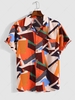 Colorblock Abstract Print Short Sleeves Vacation Shirt Xxl Dark orange