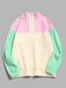 Colorblock Quarter Zip Kangaroo Pocket Fluffy Sweatshirt 2xl