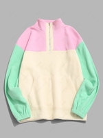 Colorblock Quarter Zip Kangaroo Pocket Fluffy Sweatshirt Xl