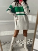Colorblock Quarter Zip Long Sleeve Sweater Dress M Green