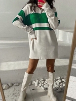 Colorblock Quarter Zip Long Sleeve Sweater Dress M Green