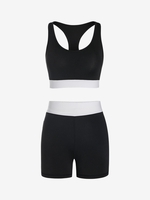 Colorblock Racer Back Sports Bra and Shorts Set S Black