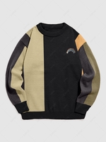 Colorblock Rainbow Embroidered Pullover Knitted Sweater L Black