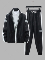 Colorblock Reflective Windbreaker Jacket and Pants Set Xl Black