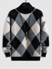 Colorblock Rhombus Pattern Knitted Turtleneck Sweater S Black