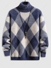 Colorblock Rhombus Pattern Knitted Turtleneck Sweater S Blue ivy