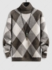 Colorblock Rhombus Pattern Knitted Turtleneck Sweater S Deep coffee