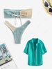 Colorblock Ribbed Bandeau High Leg Bikini Swimwear with Button Up Shirt Multi a