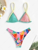 Colorblock Ribbed Triangular Bikini Swimwear Green