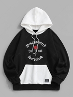 Colorblock Rose Slogan Fleece Lined Hoodie Xl Black