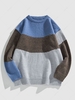 Colorblock Round Neck Knitted Sweater M Gray