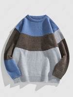 Colorblock Round Neck Knitted Sweater M Gray