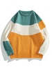 Colorblock Round Neck Knitted Sweater S Orange