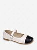 Colorblock Round Toe Buckle Strap Faux Leather Shoes