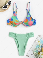 Colorblock Ruched High Leg Monowire Bikini Swimwear Multi a