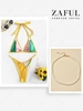Colorblock Silky Strappy High Cut Bikini Swimwear with Faux Pearl Choker Clavicle Necklace Multi a