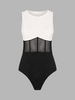 Colorblock Sleeveless Sheer Mesh Bodysuit L Black