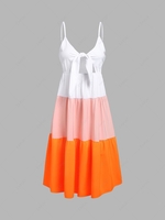 Colorblock Smocked Bowknot Midi Tiered Dress S Multi a