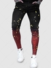 Colorblock Splash Paint Pattern Casual Jeans Xl Red