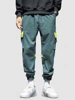 Colorblock Spliced Letter Print Cargo Techwear Pants Xl Light green