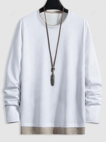 Colorblock Spliced Long Sleeve T-shirt L White
