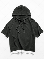 Colorblock Spliced Short Sleeve Hooded T-shirt Xl Battleship gray