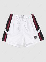 Colorblock Spliced Stripe Casual Shorts 3xl White