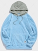 Colorblock Splicing Drawstring Fluffy Fleece Hoodie 2xl Light sky blue