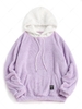 Colorblock Splicing Drawstring Fluffy Fleece Hoodie 2xl Mauve
