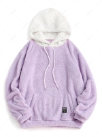 Colorblock Splicing Drawstring Fluffy Fleece Hoodie 2xl Mauve