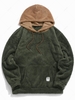 Colorblock Splicing Drawstring Fluffy Fleece Hoodie S Army green