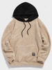 Colorblock Splicing Drawstring Fluffy Fleece Hoodie S Light khaki