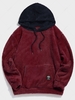 Colorblock Splicing Drawstring Fluffy Fleece Hoodie S Red wine