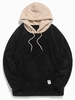 Colorblock Splicing Drawstring Fluffy Fleece Hoodie Xl Black