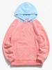 Colorblock Splicing Drawstring Fluffy Fleece Hoodie Xl Light pink