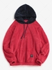 Colorblock Splicing Drawstring Fluffy Fleece Hoodie Xl Valentine red