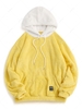 Colorblock Splicing Drawstring Fluffy Fleece Hoodie Xl Yellow