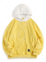 Colorblock Splicing Drawstring Fluffy Fleece Hoodie Xl Yellow