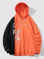 Colorblock Splicing Letter Print Hoodie S Halloween orange