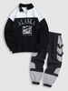 Colorblock Streetwear Outfits ALASKA Graphic Vintage Fleece Quarter Zip Sweatshirt With Techwear Cargo Pants Black