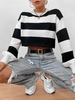 Colorblock Striped Casual Cropped Sweater M White