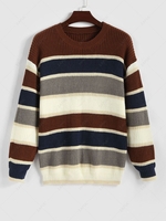 Colorblock Striped Knitted Sweater M Coffee