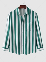 Colorblock Striped Long Sleeves Shirt 2xl Coral blue